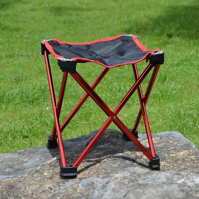 Portable Folding Camping Stool Outdoor Barbecue Chair Large Size Red Multipurpose Collapsible Seat for Fishing Beach Hiking