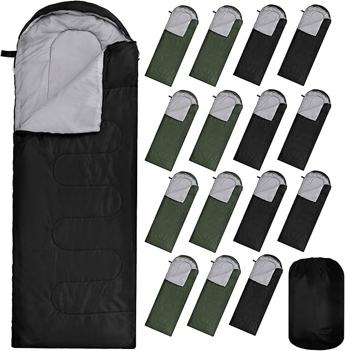 Tudomro 16 Pack Bulk Sleeping Bags for Adults Lightweight Waterproof Camping Sleeping Bags with Compression Sack for Camping Backpacking Hiking Travel Emergency Use