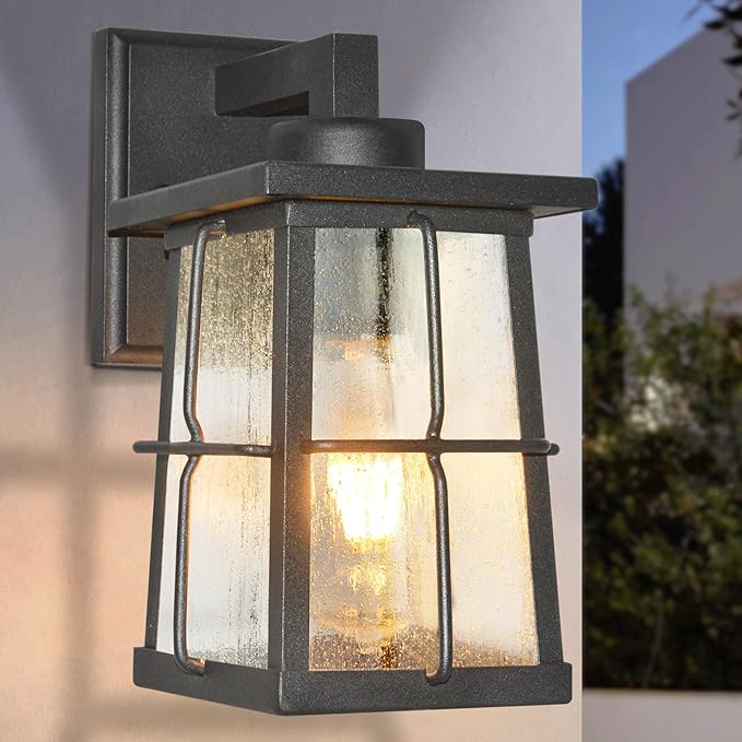 ALVIME Outside Wall Lights 10 Inch Exterior Front Porch Light Fixtures Waterproof Outdoor Wall Lantern for House Front Door Entryway Garage Patio E26 Base&ampClear Seedy Glass