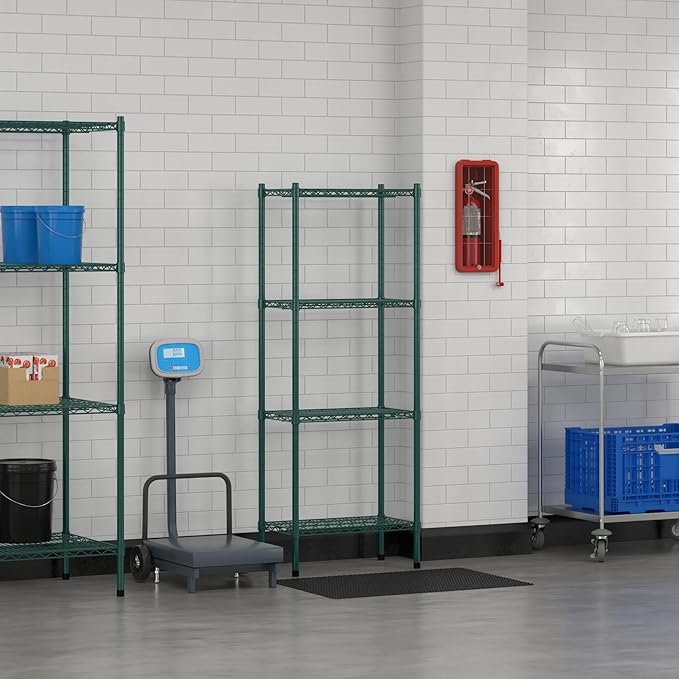 Commercial NSF Listed Green Epoxy Stationary Wire Shelving Kit 14 x 24 x 64 with 4 Shelves Perfect for Warehouse Walk-in Refrigerator Freezer Grocery Store Restaurant Dishroom