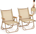 Goplus Folding Camp Chairs Lightweight Beach Chairs with Aluminum Frame Support 400 LBS Portable Lawn Chairs with Armrests for Outdoor (2)
