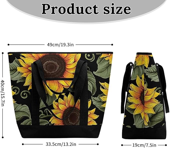 Insulated Shopping BagLarge Reusable Cooler Bags Floral Sunflower Printed Foldable Shopping BagTravel Waterproof Shoulder Bag
