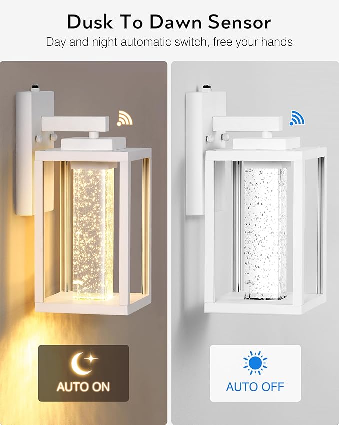 VIANIS White Exterior Lighting Fixtures Wall Mount for House 100% Aluminum Outdoor Sconces Wall Lighting for Garage with Integrated 10W LED Light Source Dusk to Dawn Coach Lights Outdoor Lantern