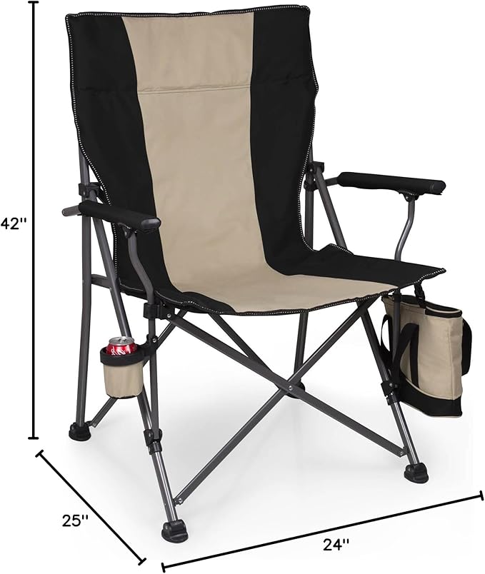 PICNIC TIME Big Bear XXL Folding Camping Chair with Insulated Cooler Oversized Portable Lawn Beach &amp Camp Chair with Cup Holder Storage Pocket Carry Bag 500 lb Capacity (Black)