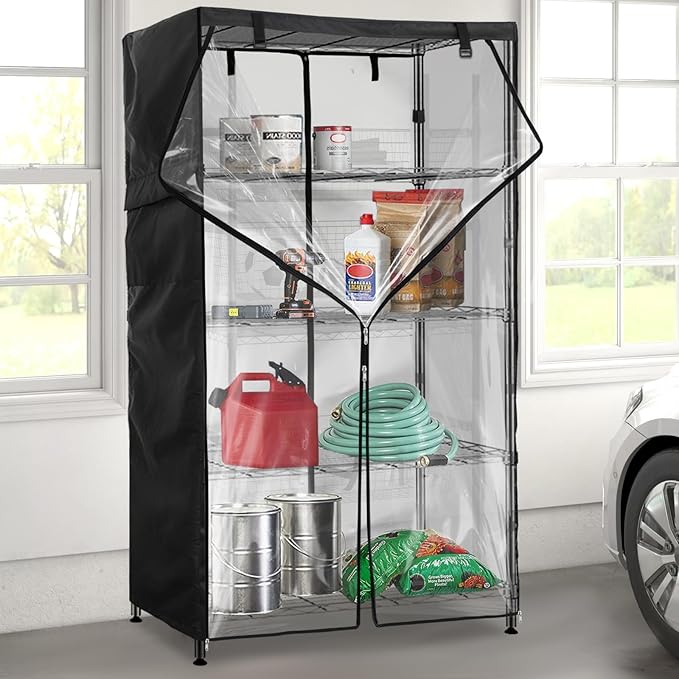 Wire Shelf Cover600D Heavy Duty 100% Waterproof Shelf Covers for Wire ShelvingOutdoor Storage Shelves Cover for Metal Rack48 W x 18 D x 82 HBlack with Clear Front