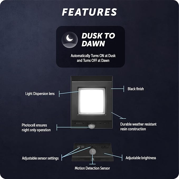 Globe Electric 110-Degree 15W Slim Black 500-1000-1500 Lumens Hardwired Motion Activated Outdoor Integrated LED Security Light Outdoor Outside House Lights