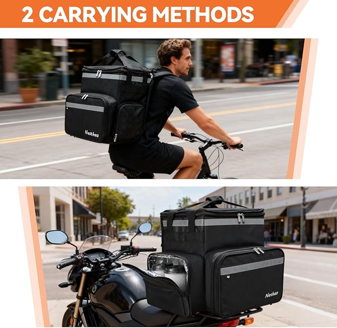 Food Delivery Backpack with 4 Expandable Cup HoldersInsulated Food Delivery Bags for Takeout Bike Expandable Large Pizza Takeout Bag for Hot/Cold Fits for Uber EatCamping (thickened oxford fabric)