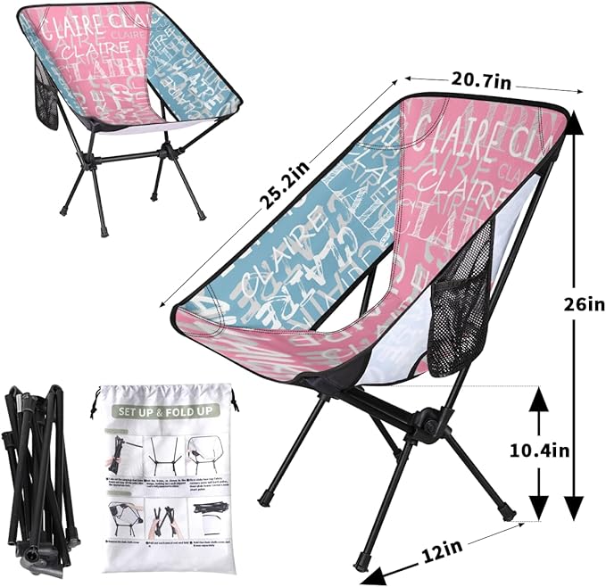 Custom Outdoor Camping Chair with Name Personalized Name Backpacking Chair with Side Pockets Lightweight Foldable Outdoor Chair for Adults
