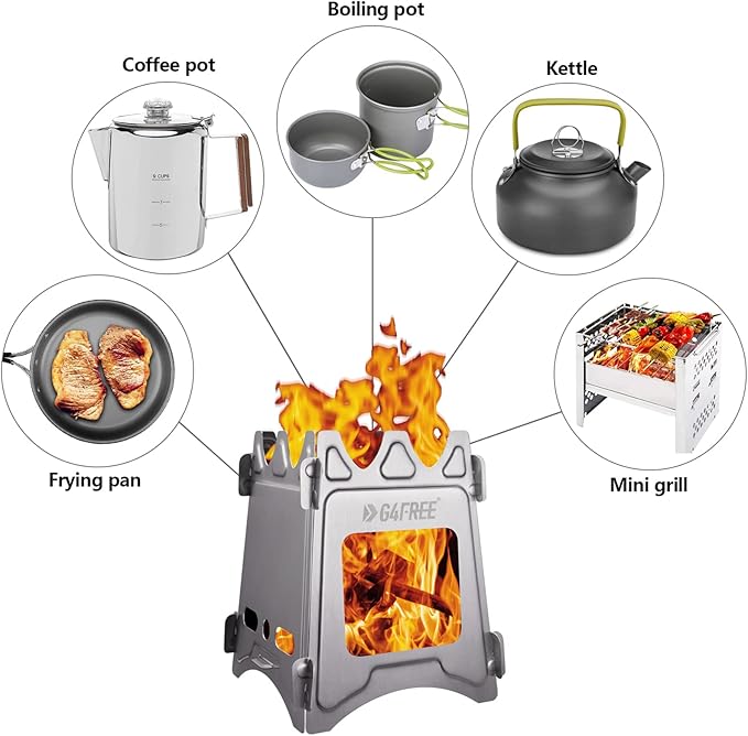 G4Free Camping Stove Portable Wood Stove with Folding Stainless Steel Pocket Backpacking Stove Outdoor Camping Hiking Traveling BBQ