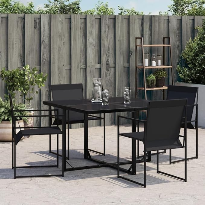 Patio Chairs Set of 4 Black Steel and Textilene Outdoor Chairs Comfortable Garden Furniture Folding Chairs for Patio Deck Backyard or Lawn