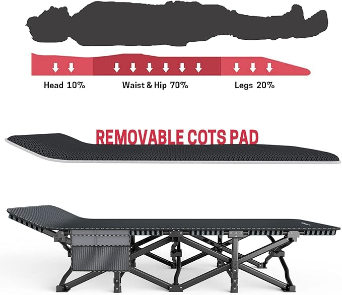 ATORPOK Camping Cot for Adults with Cushion Comfortable Tent Folding Cot for Sleeping Lightweight Folding Bed with Carry Bag Supports 450 lbs