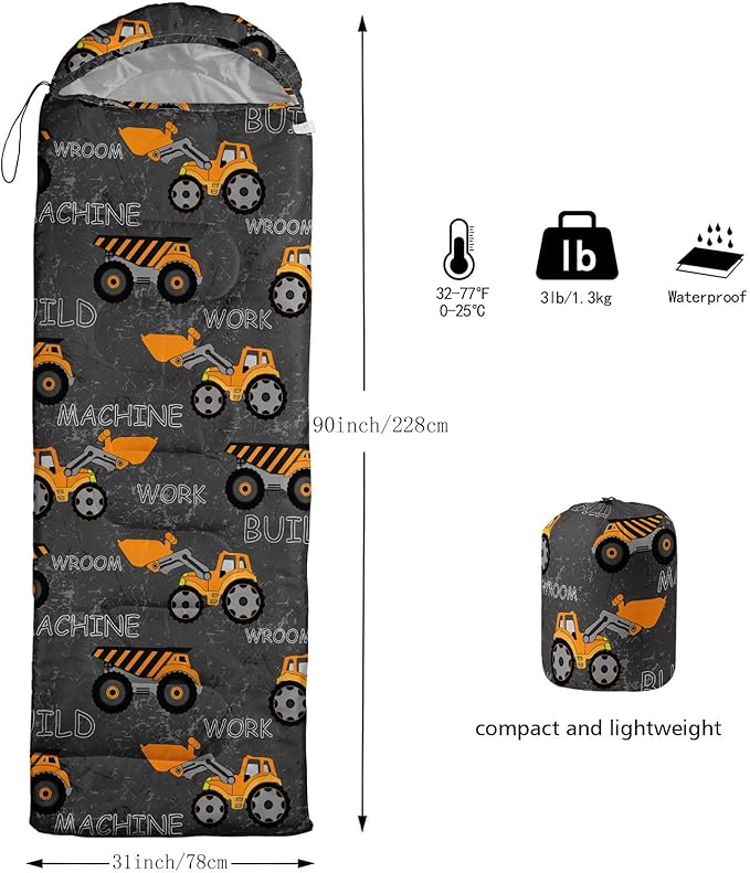 Kids Sleeping Bag for Boys GirlsCheckerboard Cat Print-Lightweight Warm Portable Outdoor Indoor-Waterproof Cold Weather Resistant Sleeping Bag for Camping Hiking