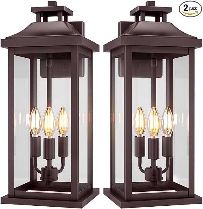 20 Oil Rubbed Bronze Outside Lighting for House 3-Light 2 Pack Brown Large Vintage Outdoor Sconce Lights Porch Patio Lights Wall Mount Waterproof Exterior Carriage Lamps E12