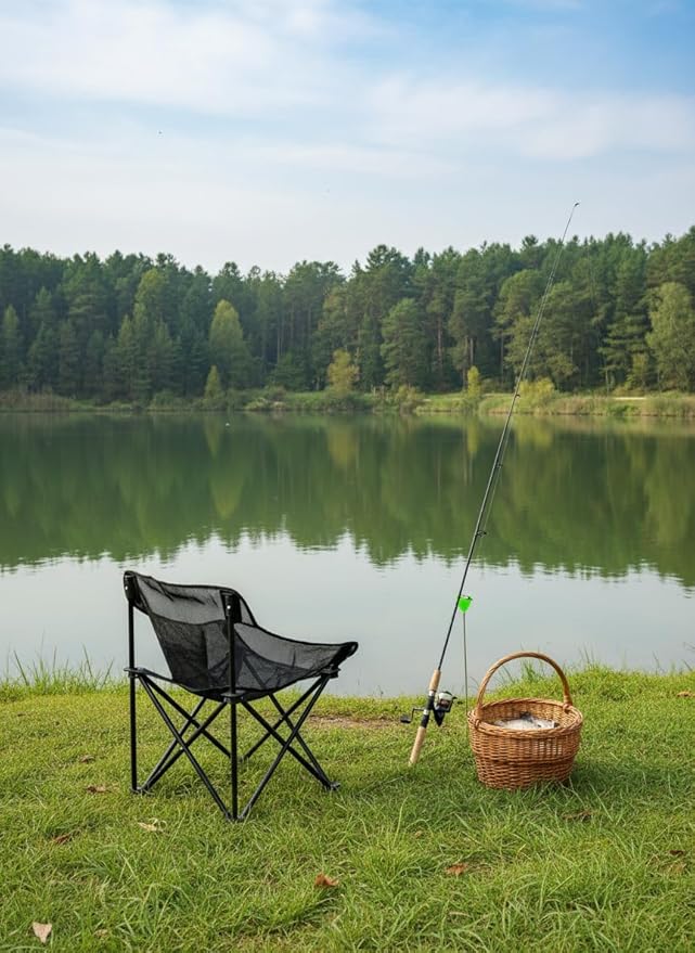 Breathable Outdoor Folding Chair Portable Ultra-Light Fishing Stool Beach Camping Moon Chair Armchair Art Sketch Chair (The net is Dark at Night.)