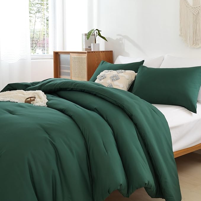ROSGONIA California King Comforter Set Emerald Green 3pcs (1 Boho Dark Forest Green Cal King Comforter &amp 2Pillowcases) Oversized Blanket Quilt