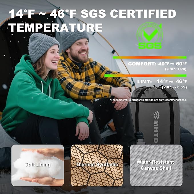 Double Sleeping Bag for Adults Cold Weather 0 Degrees Heavy Duty Two Person Sleeping Bag for Camping Cotton Canvas YKK Zipper Portable