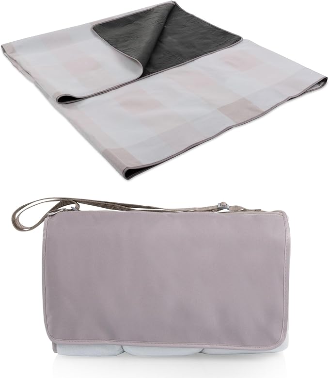 Picnic TIME Blanket Tote XL Outdoor Picnic Blanket 70x80 Foldable Beach Mat with Soft Fleece Top Water-Resistant Backing Carry Strap &amp Pocket Portable Blanket for 4-5 People (Pastel Plaid)