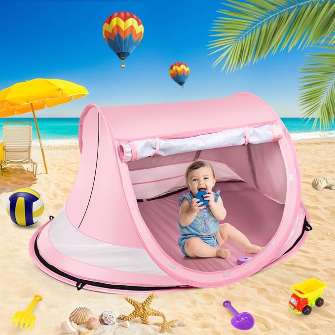 Baby Beach TentLarge Pop Up Beach Tent Sun Shade for BeachPortable Baby Travel Tent with Mosquito NetIndoor Baby Play TentUPF 50+ UV Protection Sun Shelters for Infants