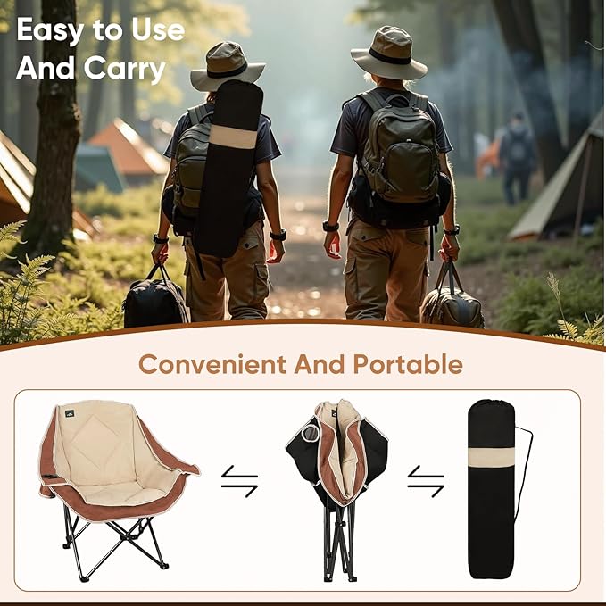 Northroad Folding Camping ChairOversized Portable Camping Chair w/Cup HolderHeavy Duty Padded Lawn Chair for Outdoor Tailgates Beach and Sports Moca