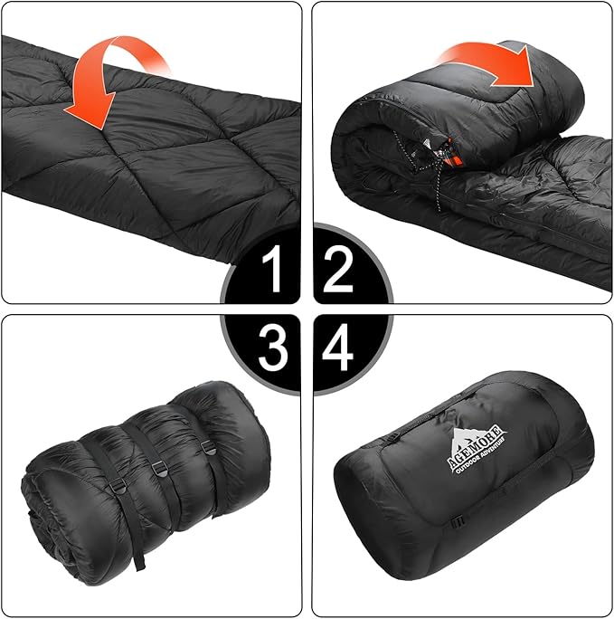 AGEMORE 0 Degree Double Sleeping Bag for Adults Cotton Flannel Lined 2 Person Queen Size Warm Sleeping Bag for Family Winter Camping or RV Traveling
