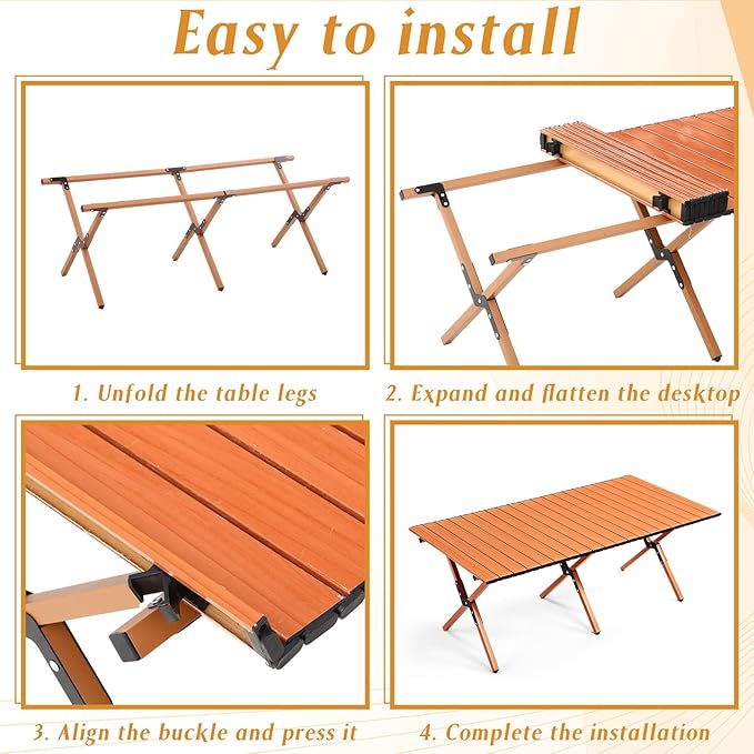Suzile 2 Pack 4FT Folding Camping Table Roll Up Portable Camp Table with Carry Bag Low Collapsible Lightweight Aluminum Outdoor for Camping Picnic Beach Patio Kitchen(Nut Brown)