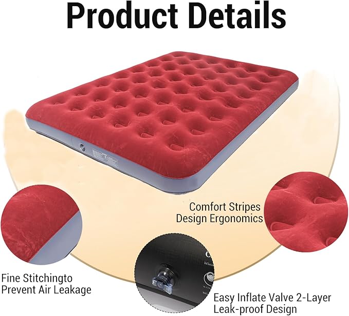 Queen Size Double Camping Air Mattress Bed with Air PumpInflatable Mattress80x 60Thickened Portable Blow Up Air MattressTravel Sleeping Bed Pad for Camping Home Hiking