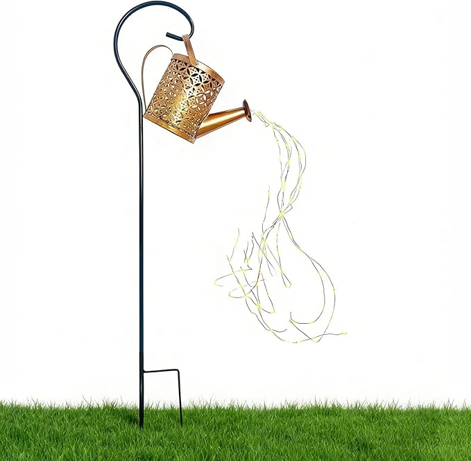 Solar Watering Can Light Outdoor Decor - Waterproof Solar Garden Pathway Lights for Yard Garden - Perfect Gifts for Women Mom Grandma Birthday (Petal Design)