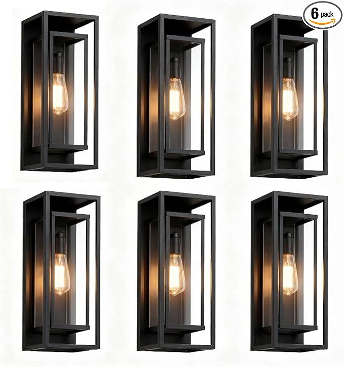 6Pack 18inch Outdoor Wall Light Fixtures Exterior Waterproof Modern Matte Black Wall Lamps with Glass ShadesE26 Sockets Porch Light for Front Door Patio Entryway