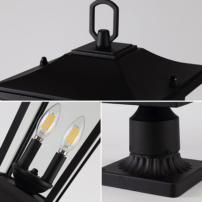 Outdoor Post Lights Cast Aluminum Lamp Post Light Fixture 2-Light Pole Mount Light with Clear Glass Outdoor Pier Mount Light Matte Black Finish