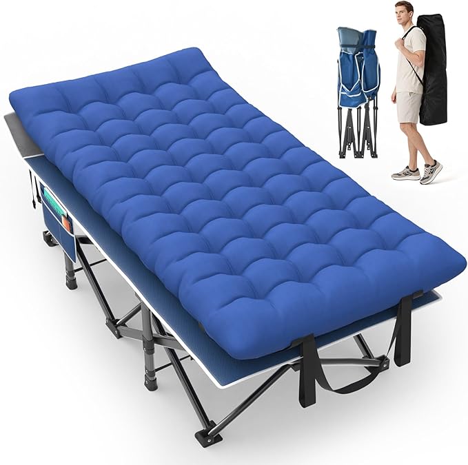 Suteck 32In XXL Folding Camping Cot 900LBS Heavy Duty Sleeping Cot with Pillow Mattress 1200D Double-Layer Oxford Portable Cot for Adults with Carry Bag for Home Office Nap Beach Travel