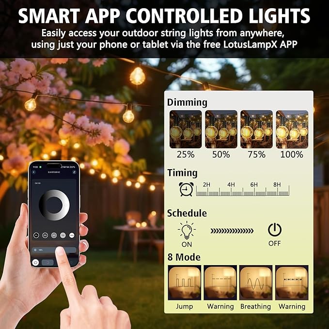 echosari Outdoor String Lights with APP Control 200FT G40 LED String Lights for Outside with 84 Shatterproof Bulbs Hanging Patio Lights for Balcony Apartments Backyard BistroGarden Porch Party