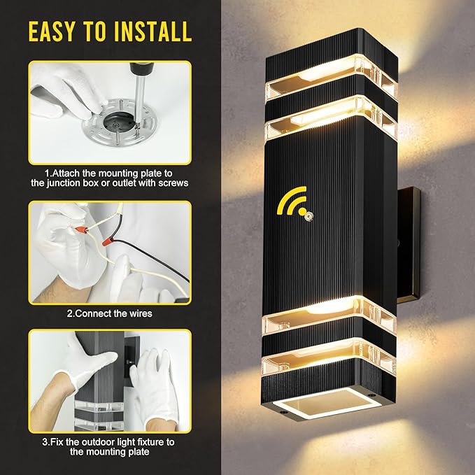 Exterior Lighting Fixtures Dusk to Dawn 2 Pack 3000K Warm White Outdoor Wall Lights Up and Down Porch Lights Waterproof Outdoor Lights for House Porch Patio