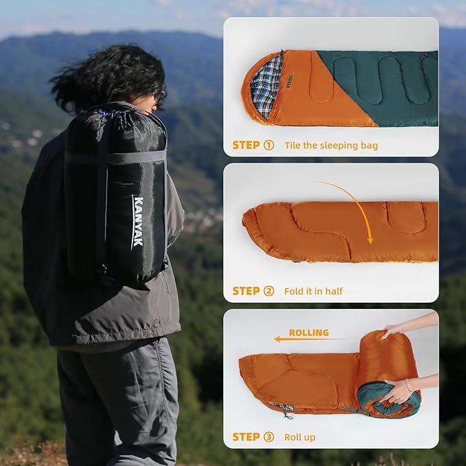 Camping Sleeping Bag 32℉ Sleeping Bags for Adults Kids Teens Cold Weather Warm Sleeping Bag Winter for 3-4 Season Camping Camping Gear Equipment Traveling and Outdoors