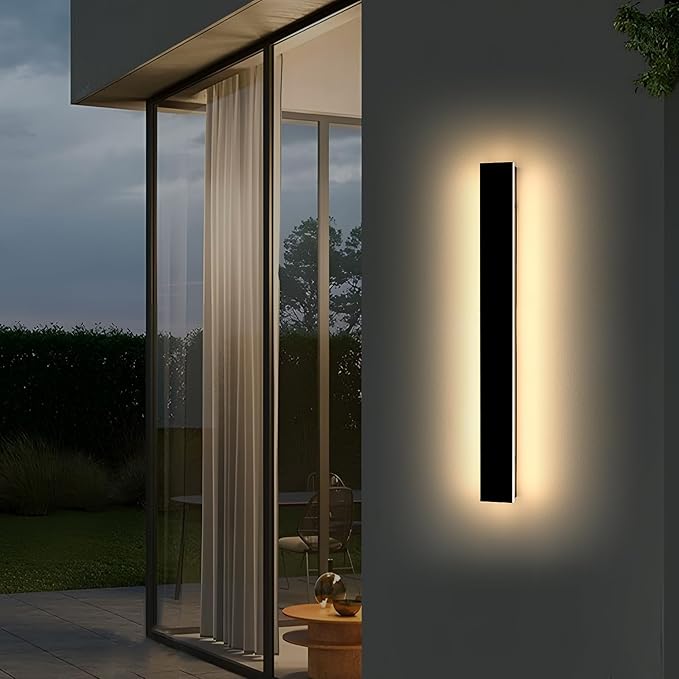 Modern Outdoor Wall Light 39inch Exterior Wall Sconces 3000K Warm White Light Black Minimalist Style White Acrylic Panel IP65 Long Garage Lighting Fixtures for Gardens Front Porch
