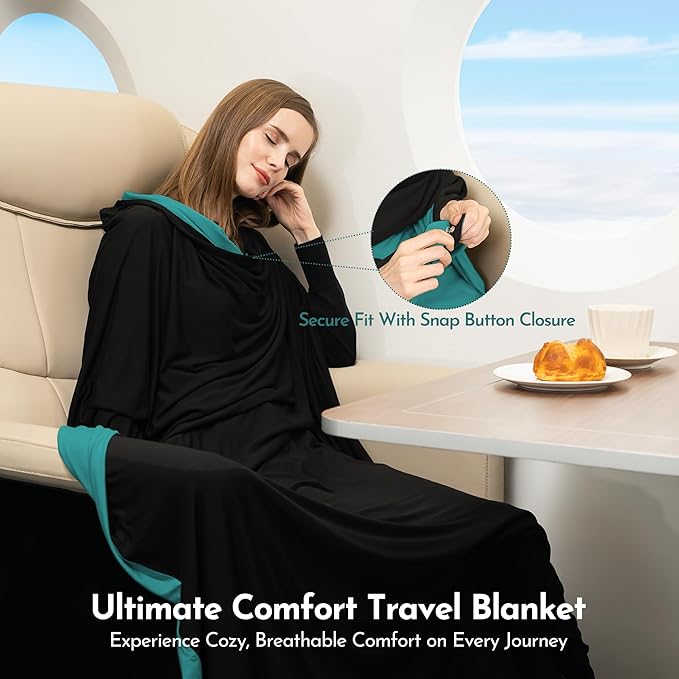 16-in-1 Compact Travel Blanket with Bag – Reversible Ultra Soft Bamboo Airplane Blanket with Hidden Pocket – Packable for Flights &amp Travel Essentials (Semi-Weighted Double Layer)