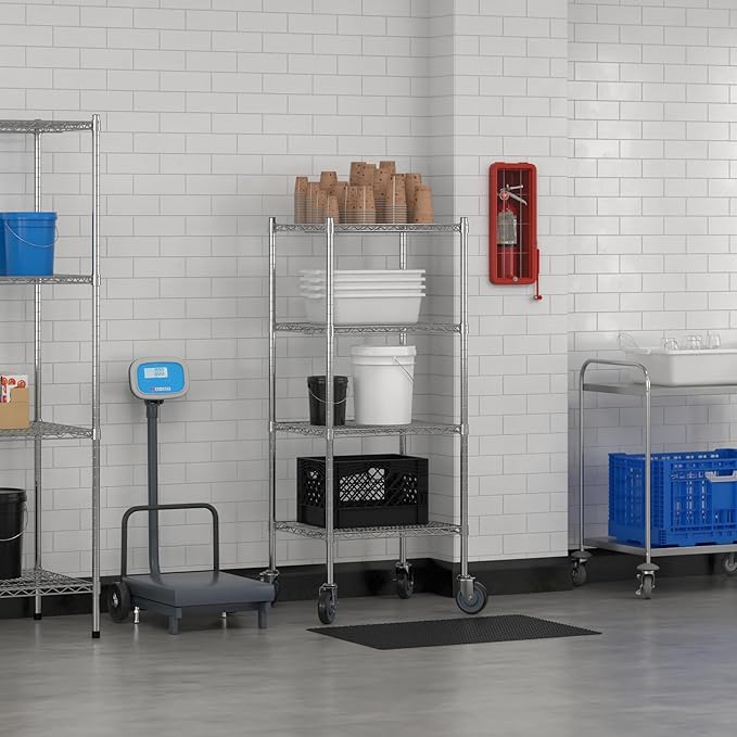 Commercial NSF Listed Chrome Mobile Wire Shelving Kit 21 x 24 x 60 with 4 Shelves Perfect for Warehouse Walk-in Refrigerator Freezer Grocery Store Restaurant Dishroom