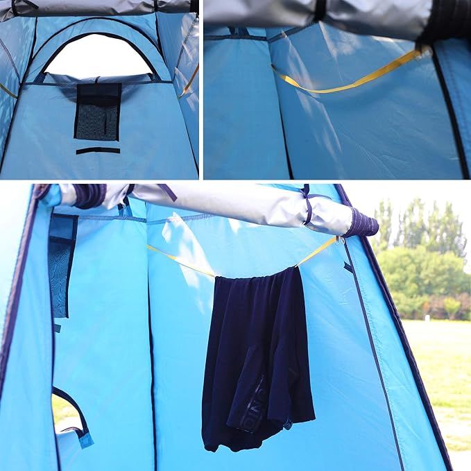 WOWCASE 1-2 Person Large Space Pop Up Shower Privacy Shelter Tent with 3 Windows Outdoor Waterproof Silver Anti-UV Coated Portable Dressing Room Privacy Shower Tents for Camping Beach Isolation Sun