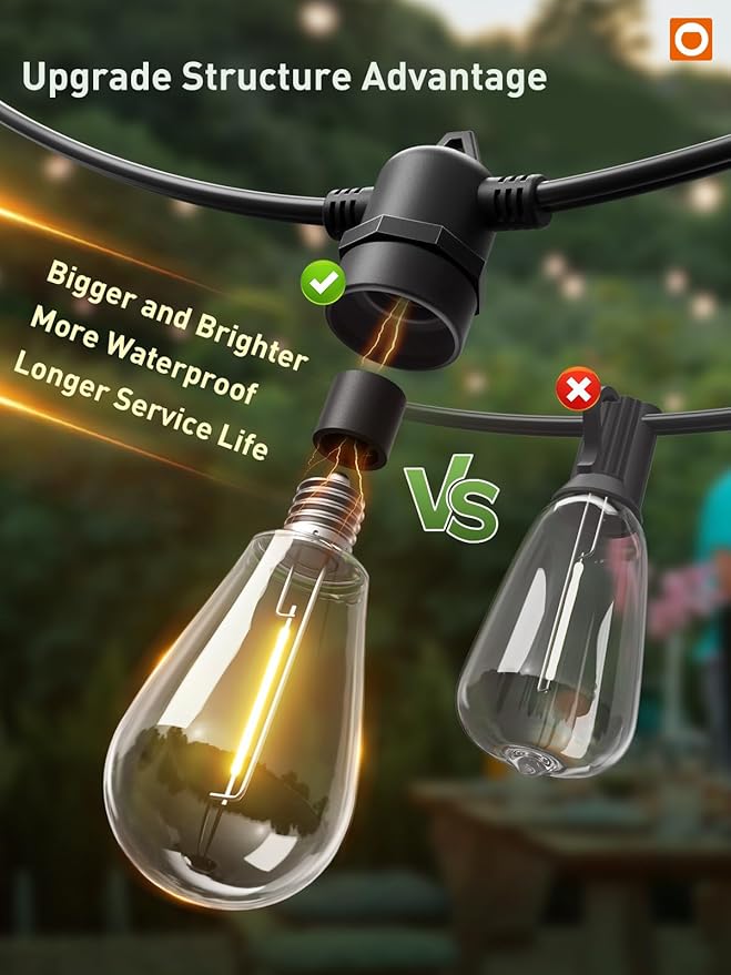 addlon 100FT LED Outdoor String Lights Remote Dimmable Patio Lights with Timer &amp 3 Lighting Modes 32 Shatterproof Edison Bulbs Waterproof Connectable String Lights for Outside Backyard Porch Pa