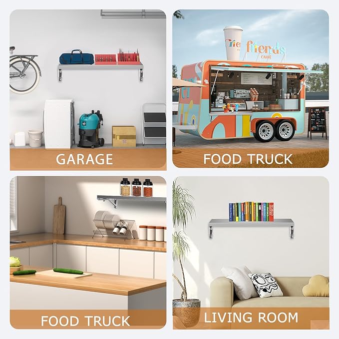 Concession Shelf 35.4 L x 12 W Folding Concession Shelf for Food Truck Stainless Steel Drop Down Folding Serving Food Shelf Stand for Concession Windows
