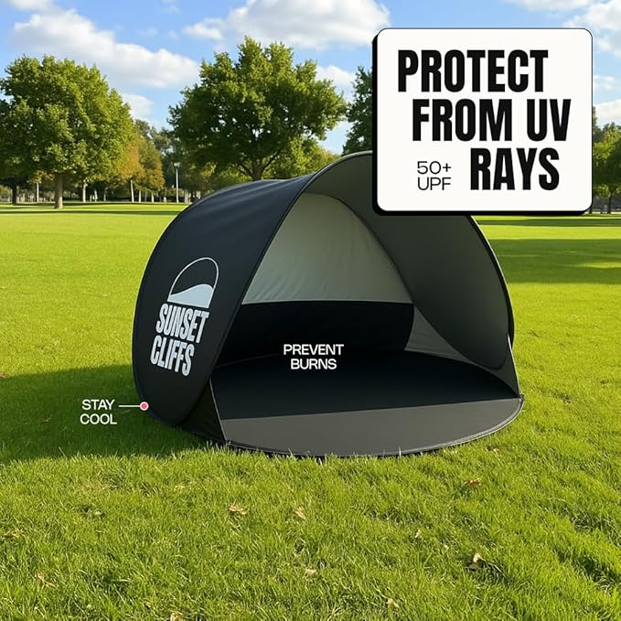Beach Tent Sun Shelter – Easy Setup Pop-Up Shade Tent with UV Protection &amp Ground Stakes Portable Beach Canopy for 1–2 People