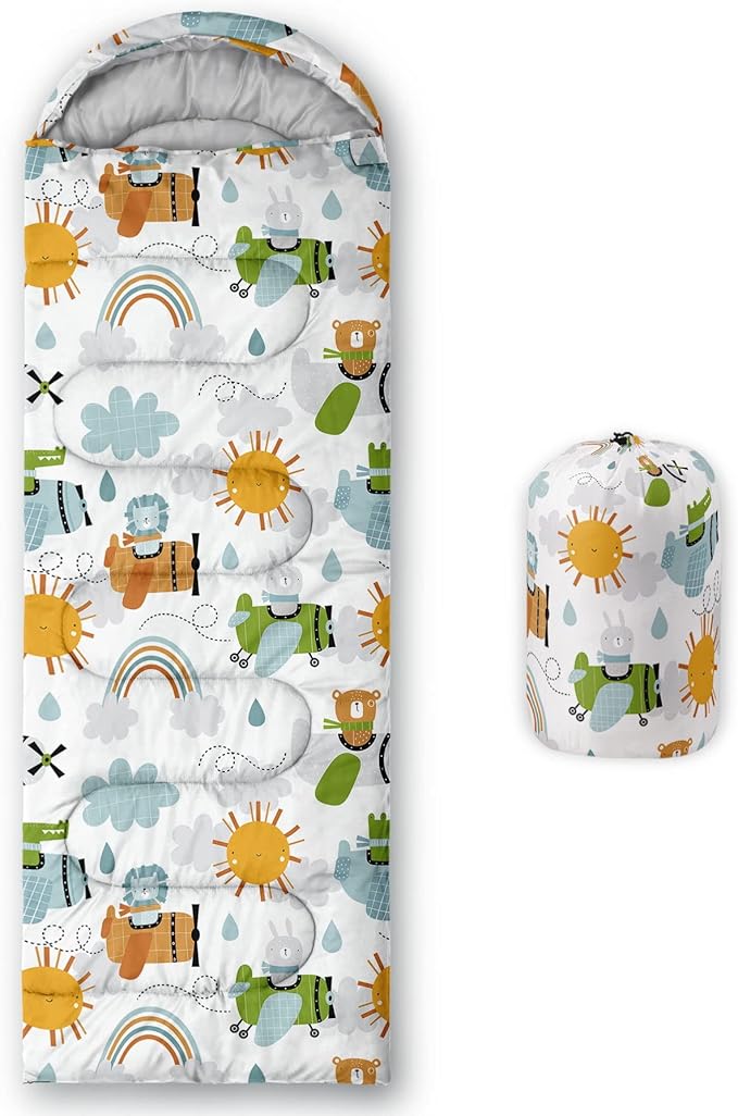 Kids Sleeping Bag for Boys GirlsSky Aircraft Print-Lightweight Warm Portable Outdoor Indoor-Waterproof Cold Weather Resistant Sleeping Bag for Camping Hiking(Sky Aircraft)