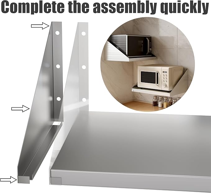 Stainless Steel Microwave Shelf Wall Mount 18x24 200 lb Heavy Duty Metal Appliance Floating Shelves Commercial Microwave Oven Rack for Kitchen Restaurant and Hotel