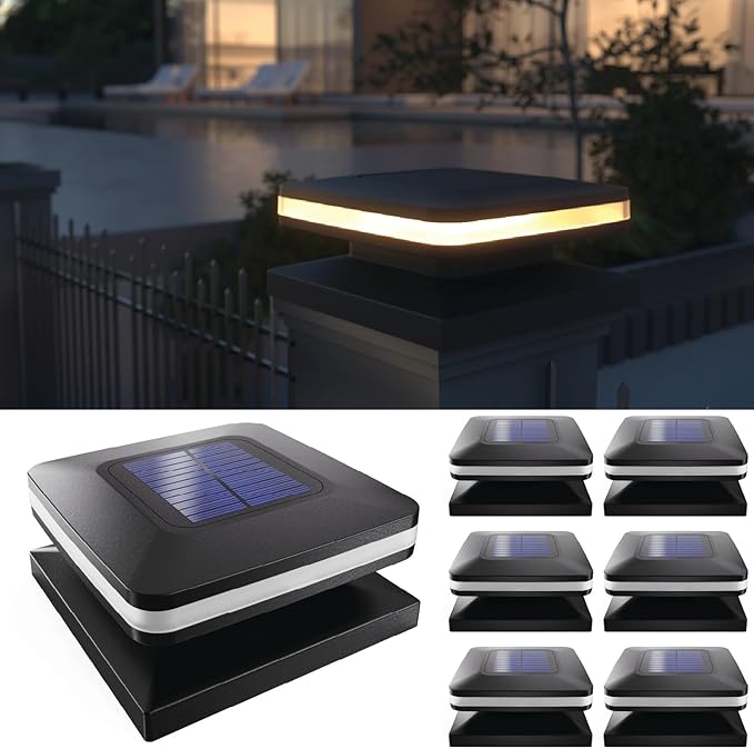 Sunco 6 Pack Solar Post Lights Outdoor Dusk to Dawn Black Square Solar Powered Landscape Lights for Yard Garden Lawn 2W 120 LM 2CCT: 2700K 4000K 2 Brightness Levels: Low 50% High 100%.