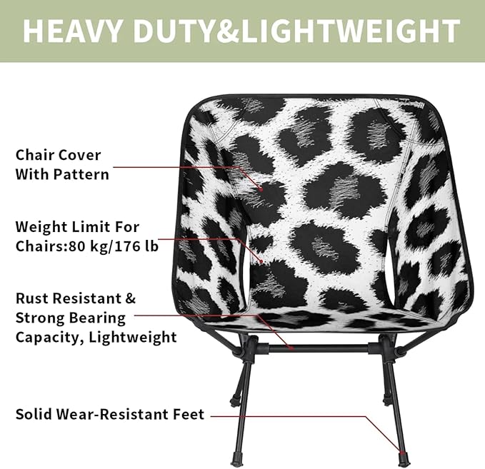 Honeybaby Folding Camping Chair Animal Leopards Print Camping Chairs Lightweight Portable Chair Outdoor Foldable Chairs for Camping Travel Picnic Beach Hiking