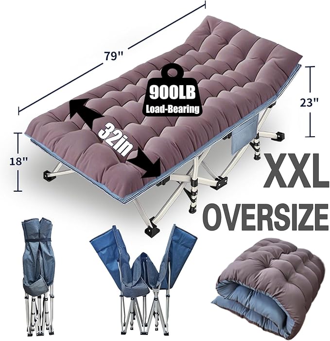 Extra Wide 32 Oversized Camping Cot with Comfortable Mattress - Heavy Duty Folding Bed for Adults XXL Portable Guest Bed with Carry Bag Easy Setup for Indoor &amp Outdoor Use