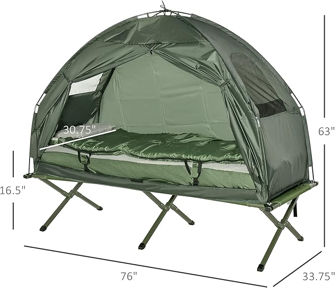 6-in-1 All-in-One Camping Tent with Cot and Air Mattress Portable Outdoor Sleeping System with Pump Pillow &amp Sleeping Bag Waterproof Elevated Camping Bed Combo for Adults and Travel
