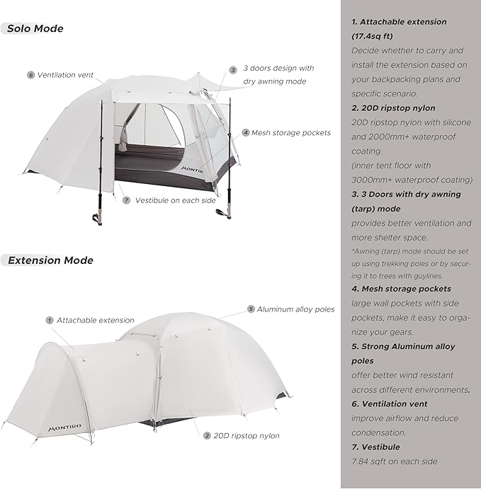 Triphyr Backpacking Tent with F-Nexus Extension 2-Person Combo Attachable Extension Shelter Lightweight 2 Person Tent for Backpacking Camping Hiking &amp Biking