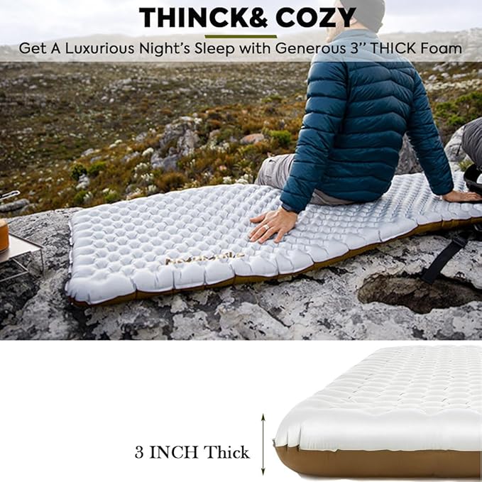 Naturehike Self-Inflating Sleeping Mats for Camping 3'' Ultra Thick Camping Mat 5.8 R-Value Insulated Camping Mattress 4-Season Inflatable Foam Camping Mat for Car Hiking(R5.8 Rectangles - Plus)