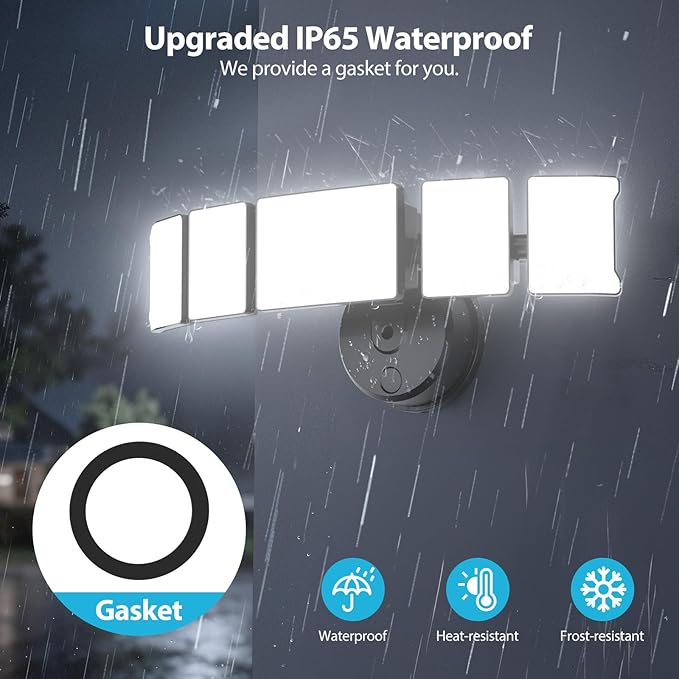 Olafus 180W Flood Lights Outdoor 18000LM Super Bright Security Lights with 5 Adjustable Heads IP65 Waterproof Hardwired Switch Controlled 6500K Aluminum LED Flood Light for House Yard Black