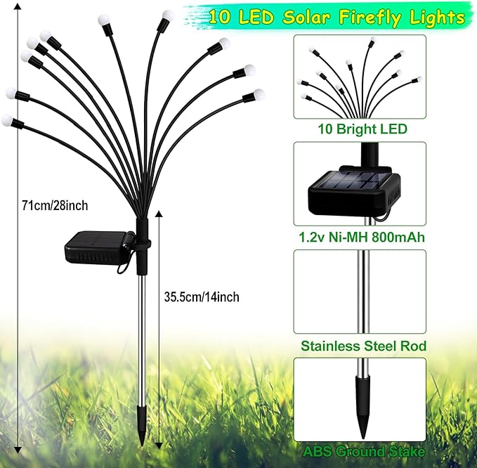 Kohlrabi Solar Garden Lights Outdoor 2 Pack 20 LED Solar Blue Firefly Lights Waterproof Sway by Wind Swaying Light for Yard Patio Backyard Garden Planter Flower Bed Pathway Outdoor Decoration